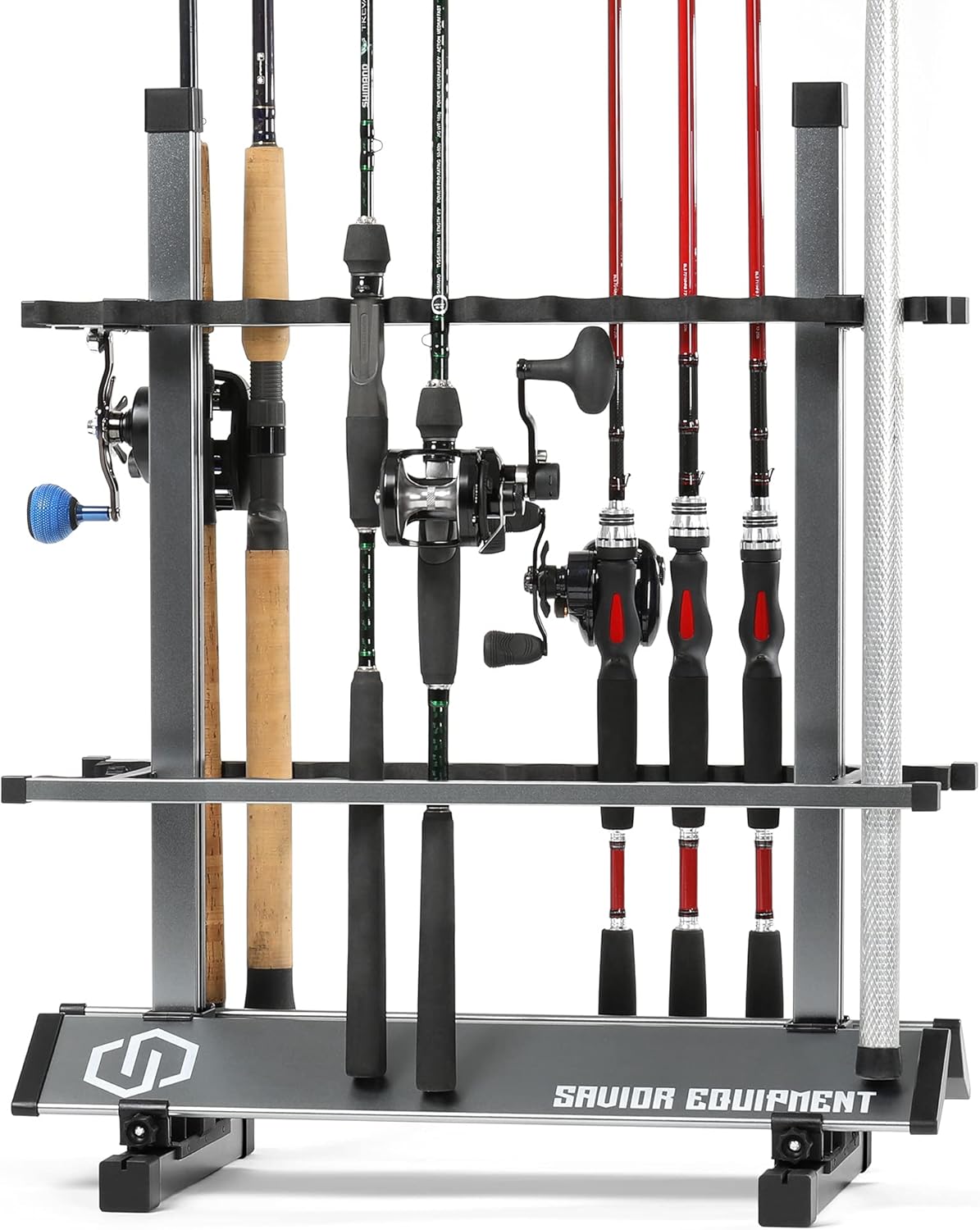 Savior Equipment Fishing Rod Rack Holder Organizer, 24-48 Slots to Hold Fresh Salt Water Spinning Rods & Reel Combo, Lightweight Aluminum Vertical Fish Pole Garage Storage Ground Display Stand