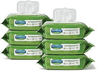 Medline FitRight Personal Cleansing Wipes with Aloe (8x10 inch) | 600 Pieces Moisturizing Body Wipes for Adults Bathing and Incontinence Cleaning | Unscented Cloth Adult Wipes for Elderly Care