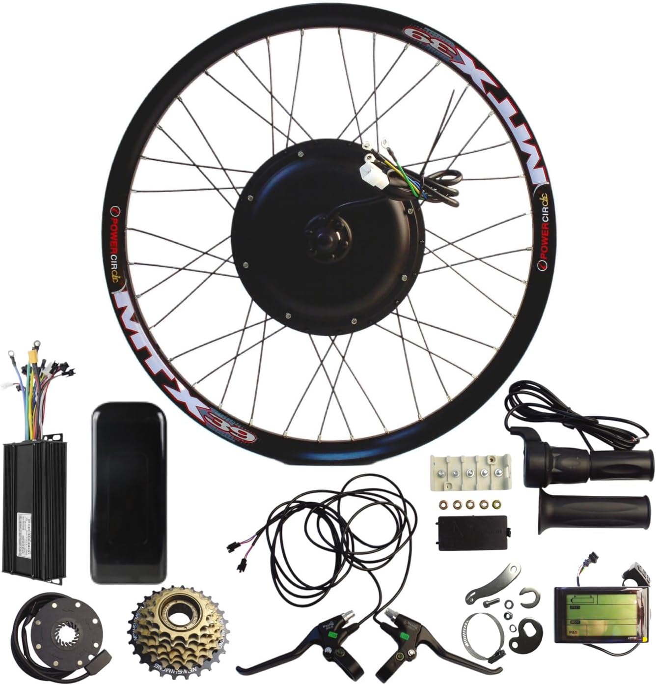 E-bike Conversion Kits, E-bike Rear Hub Kits 2000W48V Motor with 27.5''Wheel, SW900 Display, 45A Controller, PAS, Brake, 20X Half Twist Throttle, Controller Box