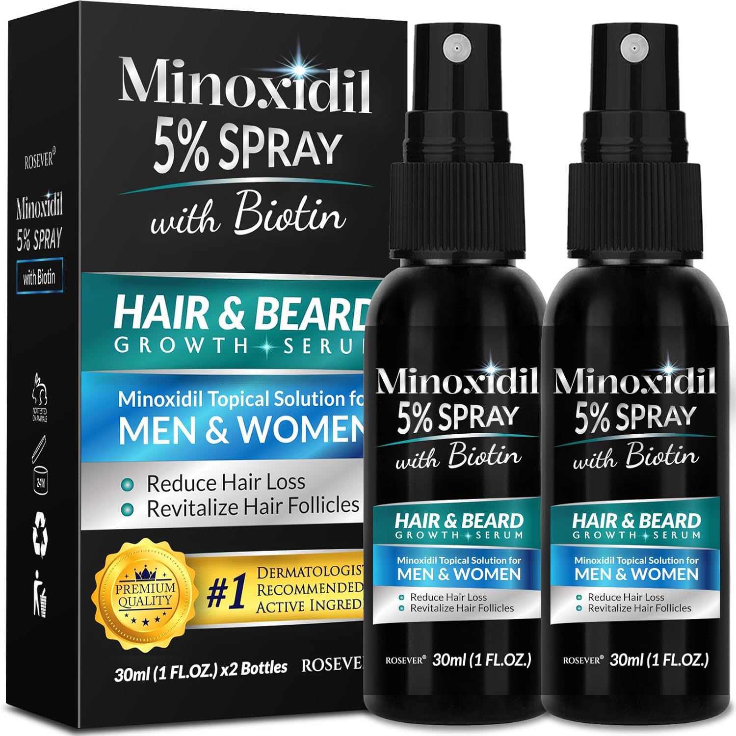 5% Minoxidil for Men Hair, Minoxidil for Women Hair Growth, Minoxidil 5 Percent Hair Regrowth for Men, Minoxidil Spray for Hair and Beard Growth 2PCS
