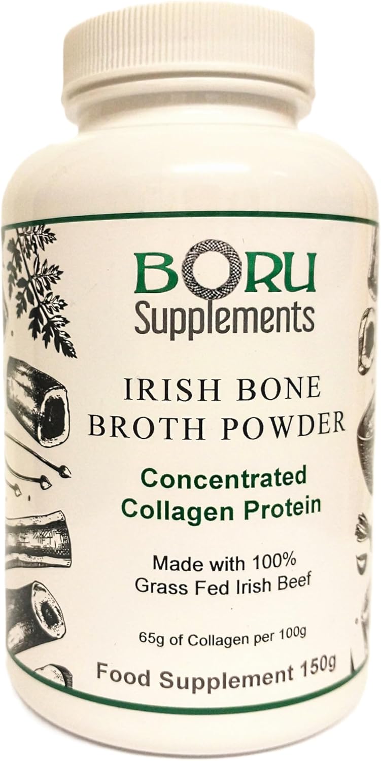 Boru Irish Beef Bone Broth 100% Concentrate Powder, Travel Broth Supplement Grass-Fed, Collagen Protein & Amino Acids Good for Soups, Stock Broth Beverage Drink 150 Grams No fillers or Flow Agents