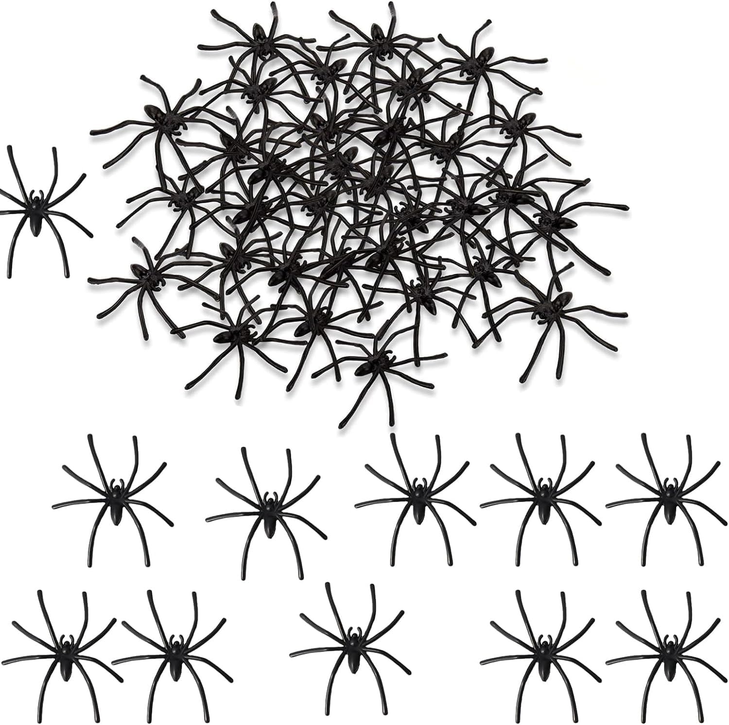 SHATCHI 24Pcs Spooky Black Realistic Plastic 4.5cm Halloween Party Fake Props Novelty Fun Decorations Prank Joke Scary Spider Haunted, 24 Pcs