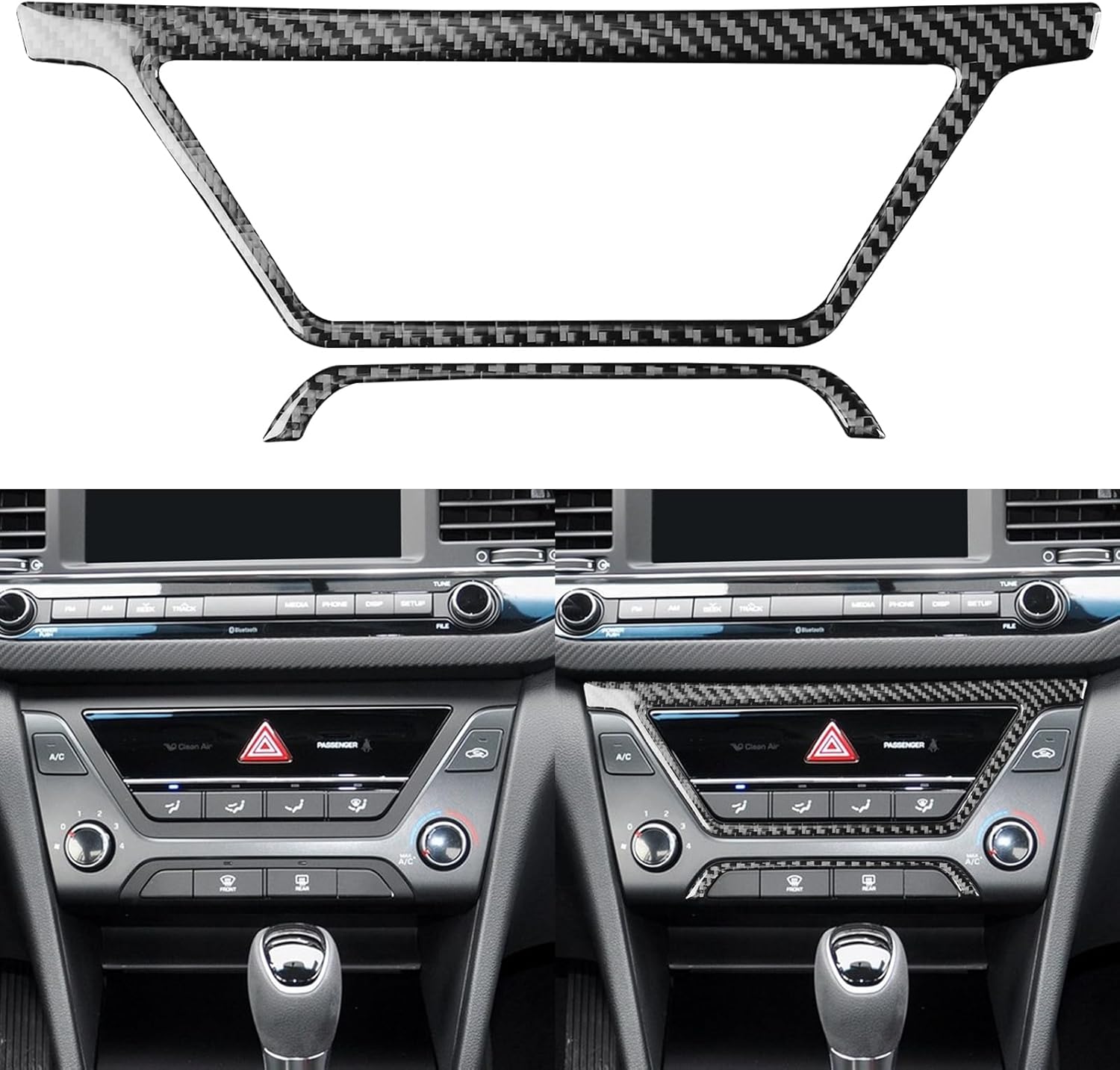 NVCNX Real Carbon Fiber Accessories for Hyundai Elantra 2017 2018 Car Thick Overlay Dash Board Dashboard AC Panel Infotainment System Cover Interior Trim Soft Sticker Decal 2PCs only for SE SEL