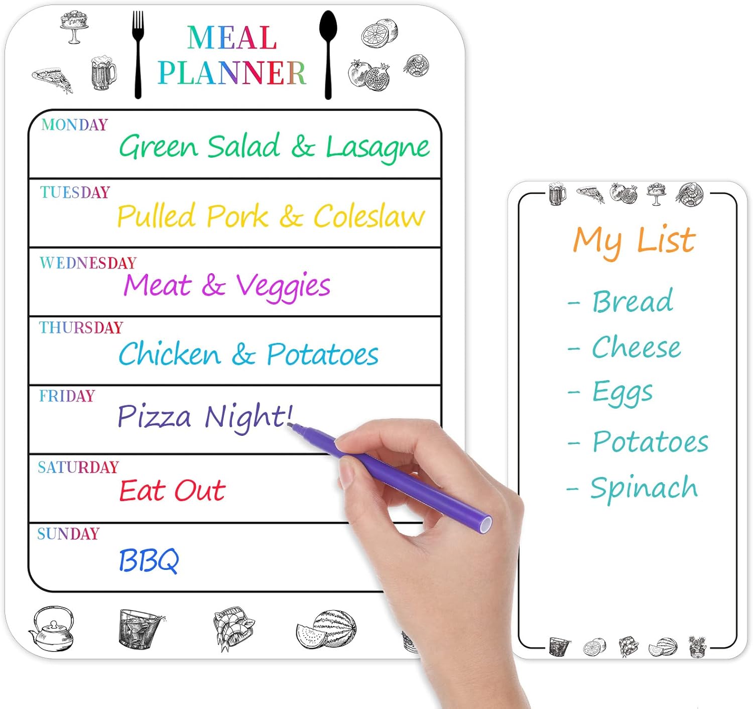 Dacitiery Magnetic Weekly Planner, 2 Pack A4 Whiteboard, Memo Board Meal Planner, Ideal for Notes, Meal Planning and Reminders