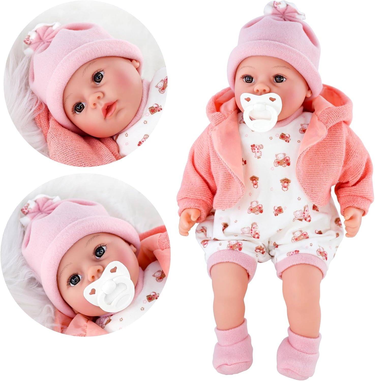 The Magic Toy Shop Bibi Doll - 18" Lifelike Large Size Soft Bodied Baby Doll Girls Boys Toy Dolly With Sounds and Comforter (Peach)