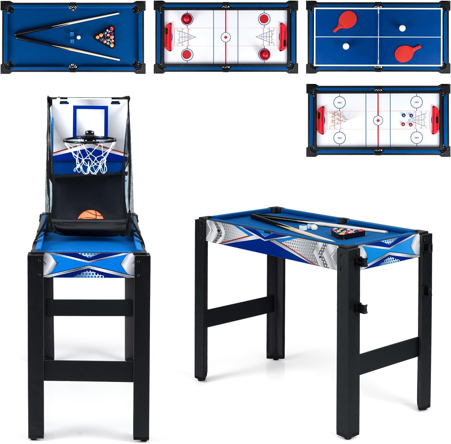 GYMAX 6 in 1 Multi Game Table, Combo Games Table with Hockey, Billiard, Basketball, Ping Pong, Bowling & Shuffleboard, Combination Games Table for Kids Adults Party Gathering