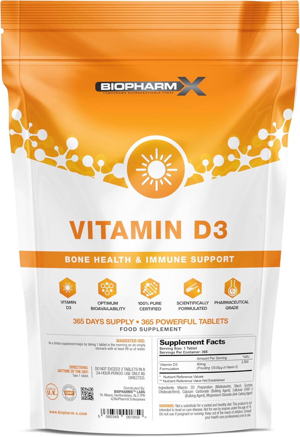 Maximum Strength Vitamin D 4000 iu + (365 Tablets / 1 Year Supply) 100% Pure Certified Vitamin D3 Cholecalciferol