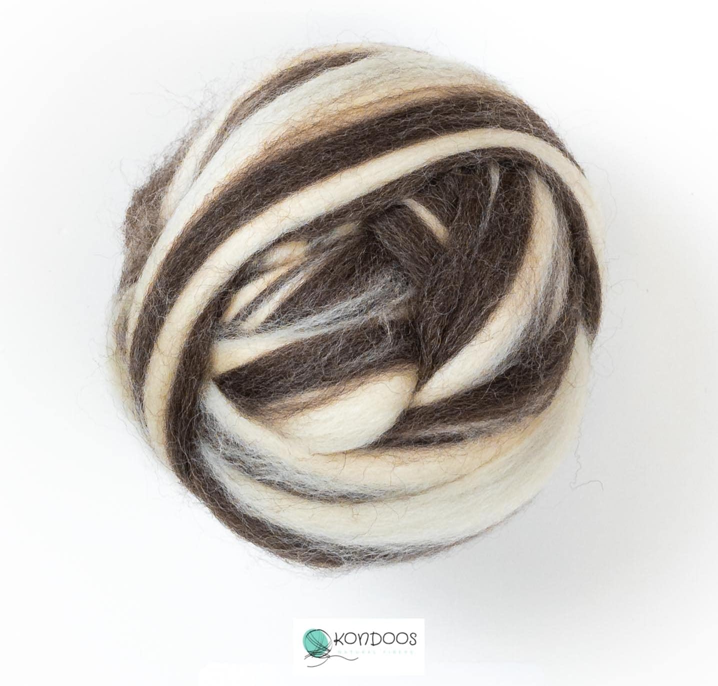 Kondoos Natural blend Wool roving top, 227grams. Best Wool for Needle Felting, handcrafts and Spinning. Natural Colours, un-Dyed. (Zebra(white/brown)
