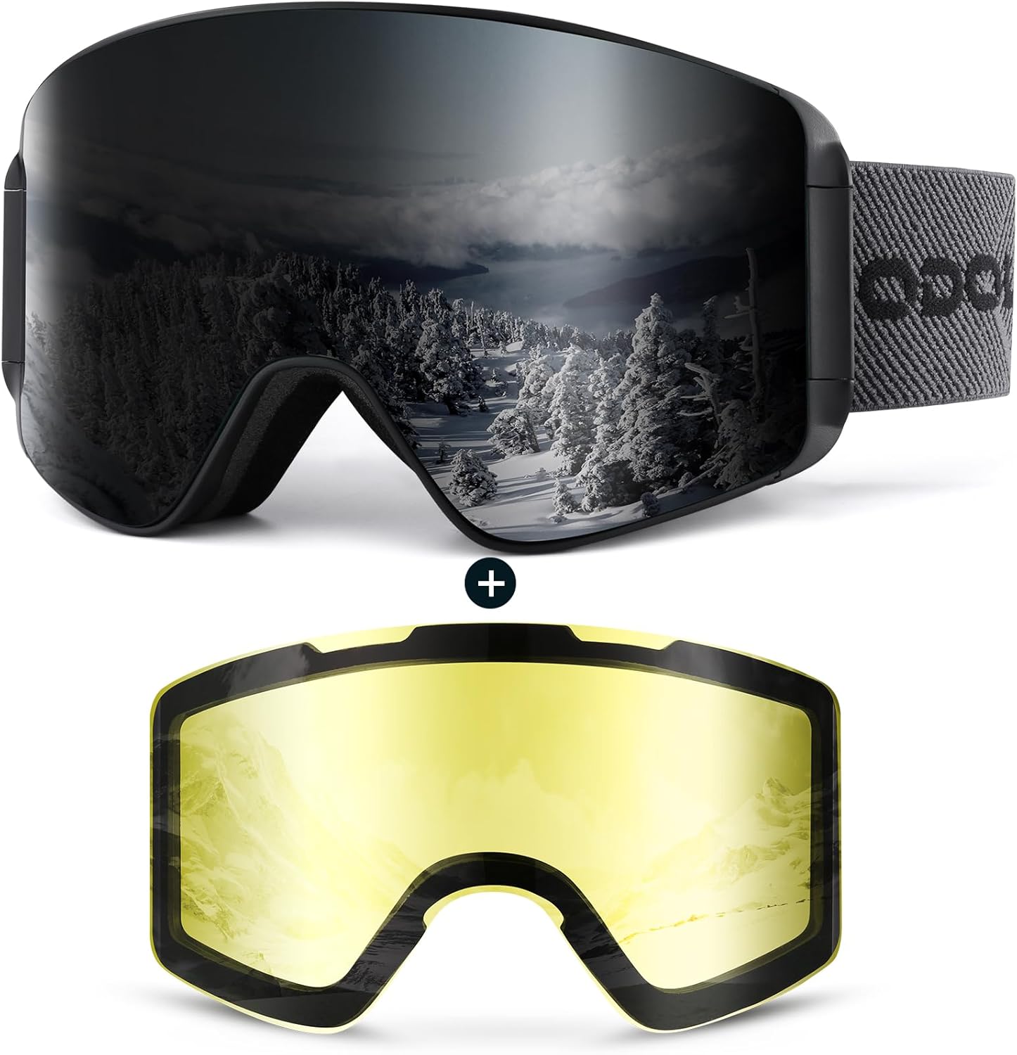Odoland Ski Goggles Set with Detachable Lens, Frameless Interchangeable Lens, Anti-Fog Snow Goggles for Adult Men Women