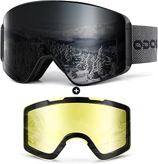 Odoland Ski Goggles Set with Detachable Lens, Frameless Interchangeable Lens, Anti-Fog Snow Goggles for Adult Men Women
