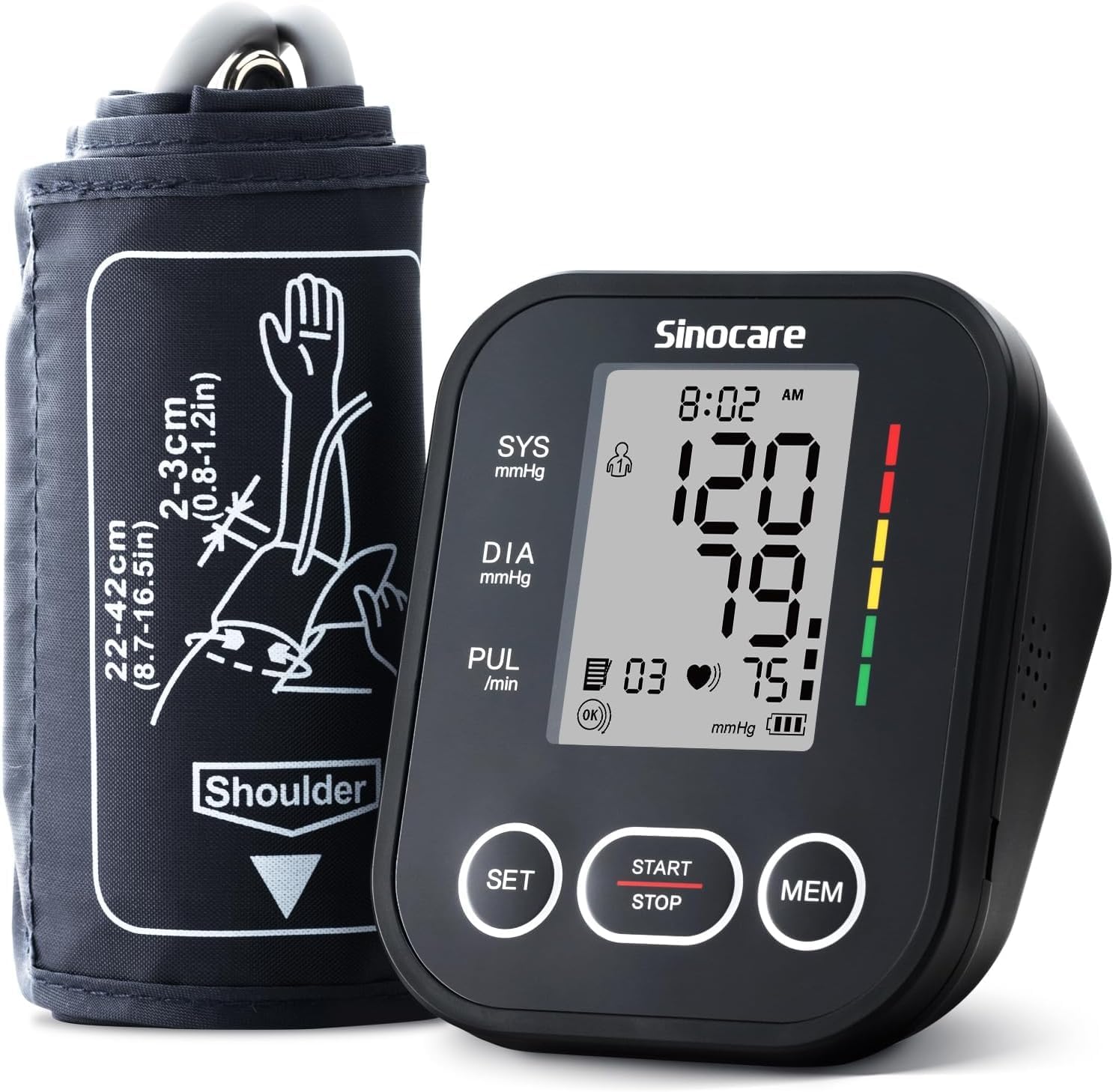 sinocare Blood Pressure Monitor, Two-User Model, One-Button Operation Upper Arm Blood Pressure Monitor, Irregular Heartbeat Detection, Large Cuff