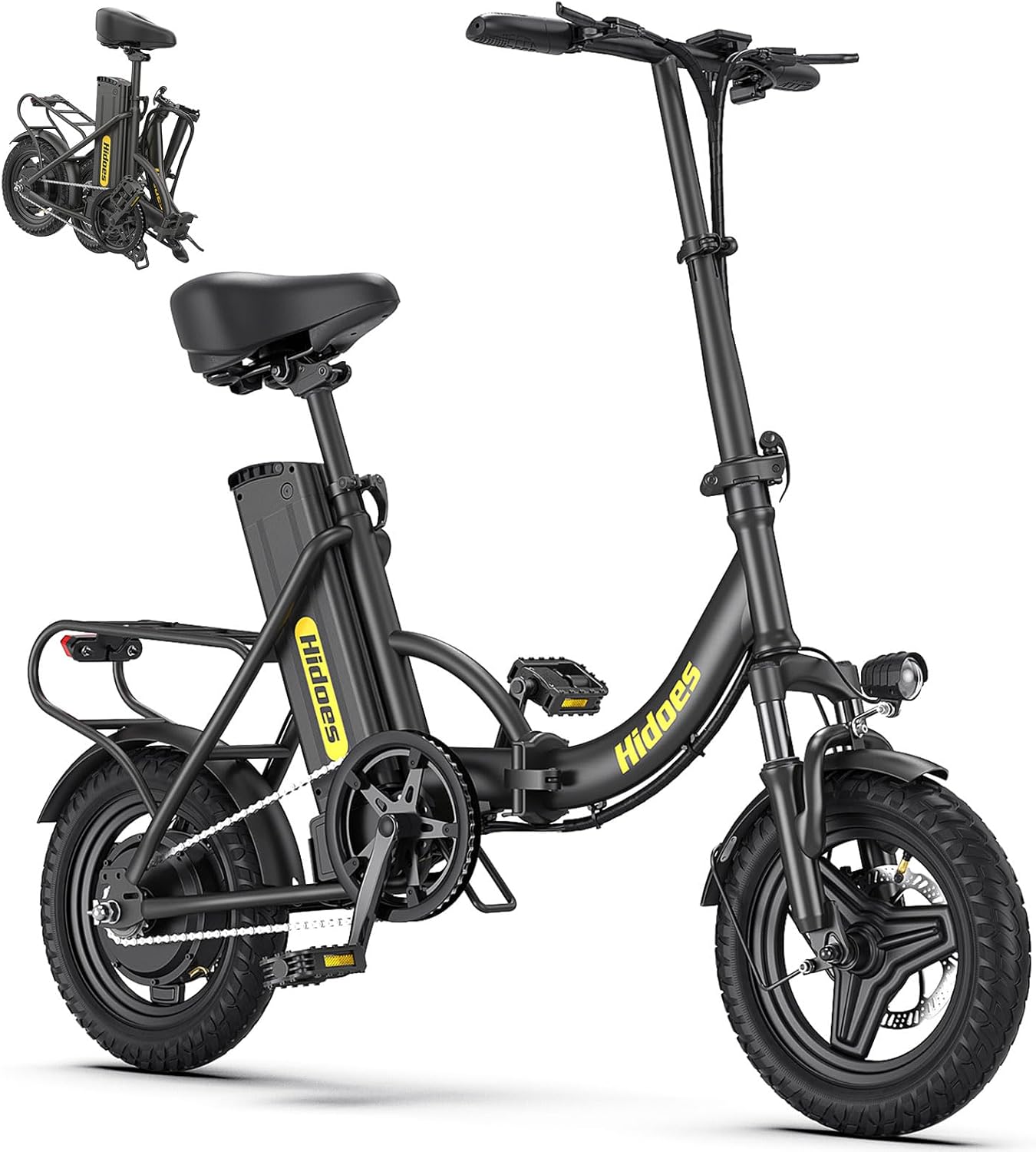 Hidoes Electric Folding Bikes for Adults, 14" Electric Dirt Bike Adult, Ebikes for Adult Men Women, e Bike with Front Shock Absorber, Foldable Fat Tire e-Bike with Throttle Pedal Assist