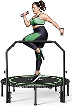 BCAN 450/550 LBS Foldable Mini Trampoline, 40"/48" Fitness Trampoline with Bungees, U Shape Adjustable Foam Handle, Stable & Quiet Exercise Rebounder for Kids Adults Indoor/Garden Workout