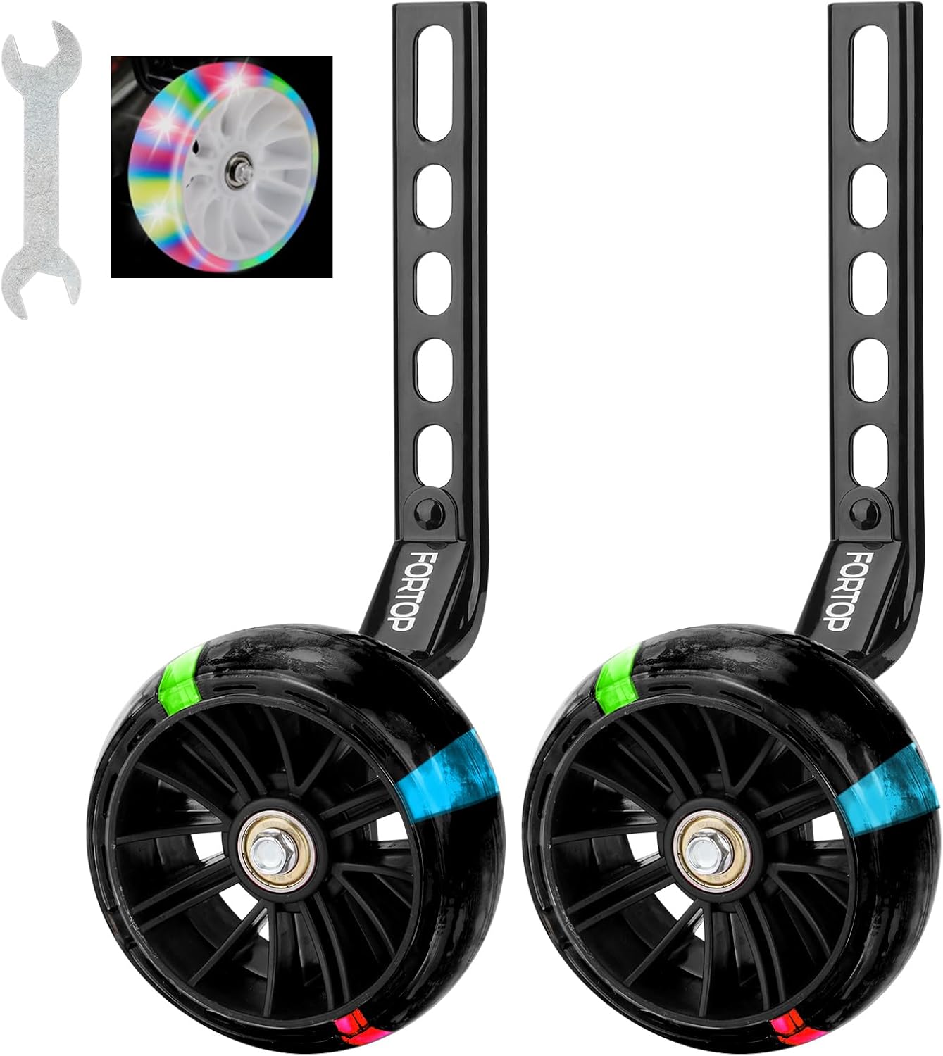 FORTOP Bike Stabilizers Training Wheels, Pair of Heavy Duty Rear with Stabilizers Mounted Kit for Single Speed Bicycle with 12 14 16 18 20 Inch (Heavy Duty Black, 12inch-20inch)