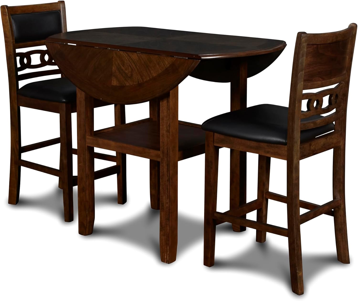 New Classic Furniture Gia 3-Piece Drop Leaf Counter Table Set with 2 Chairs, 42-Inch, Brown