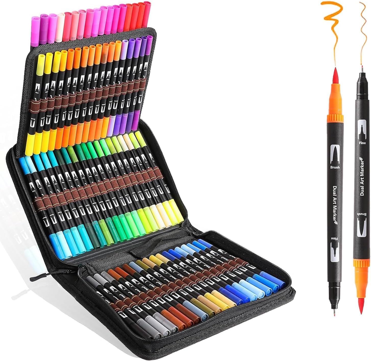 XDISHYN 72 Dual Tip Brush Pens Art Markers Set with Fine and Brush Tip for Artist Kids Adult Coloring Book Drawing Art Supplies Kit
