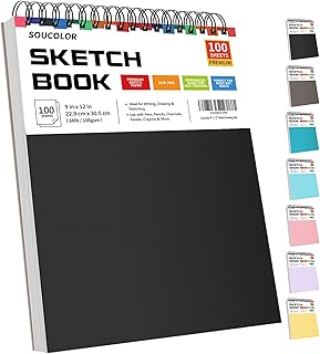 Soucolor 9" x 12" Sketch Book, 1-Pack 100 Sheets Spiral Bound Art Sketchbook, (68lb/100gsm) Acid Free Artist Drawing Book Paper Painting Sketching Pad for Kids Students Adults Beginners