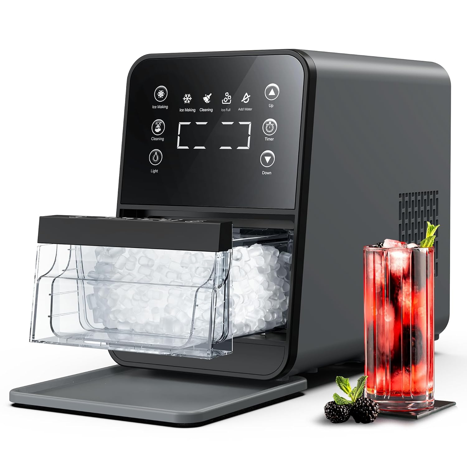ecozy Nugget Ice Maker Countertop, Intuitive EcoScreen, 33lbs/24H Chewable Pebble Ice, 3lb Pull-Out Basket, Self-Cleaning, One-Touch Timer – Perfect for Home, Drinks & Cocktails