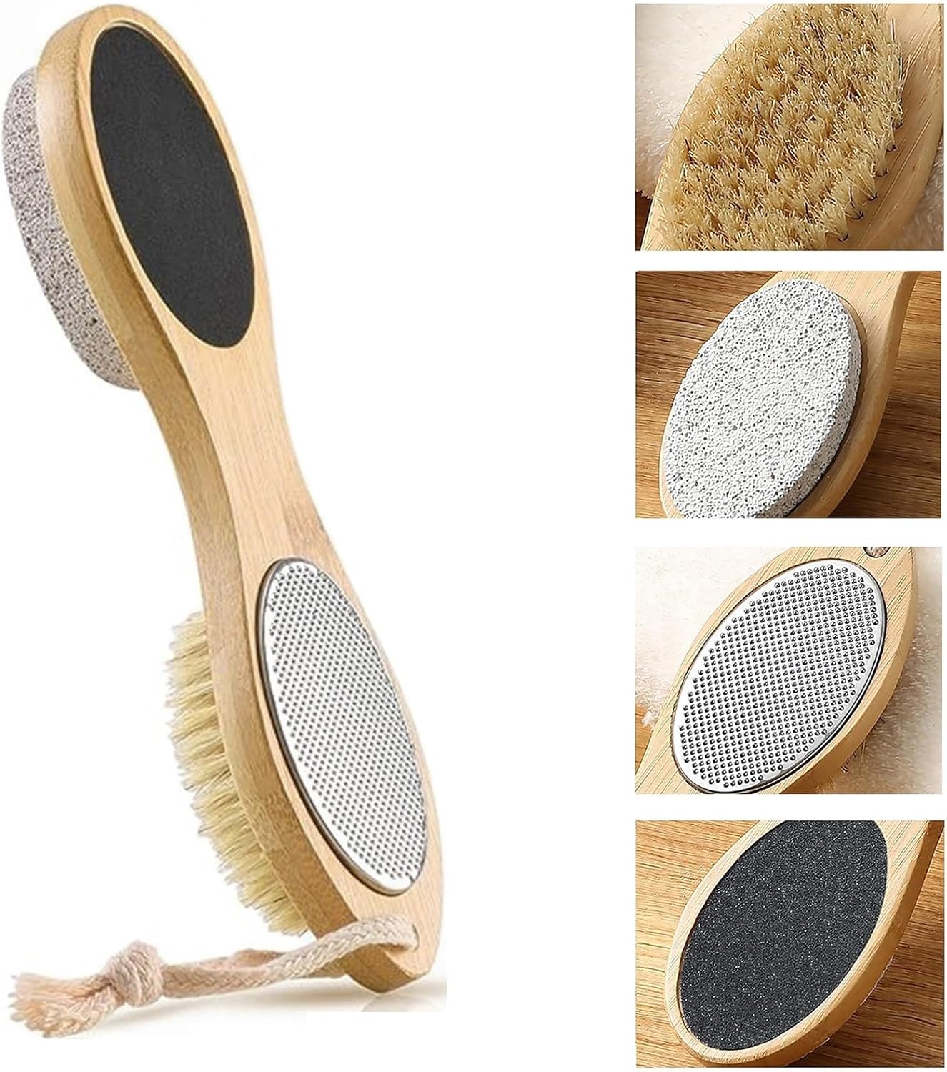 PHOGARY Pumice Stone for Hands and Feet, 4-in-1 Wooden Foot Scrub Brush Removing Hard Corn Dead Skin Callus-Wet Dry Feet Household Nail Cracked Heels Care-Debris Grinding Off Thick and Hard Calluses