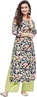 Tissu Women's Rayon Blue & Green Printed Straight Kurta with Palazzo