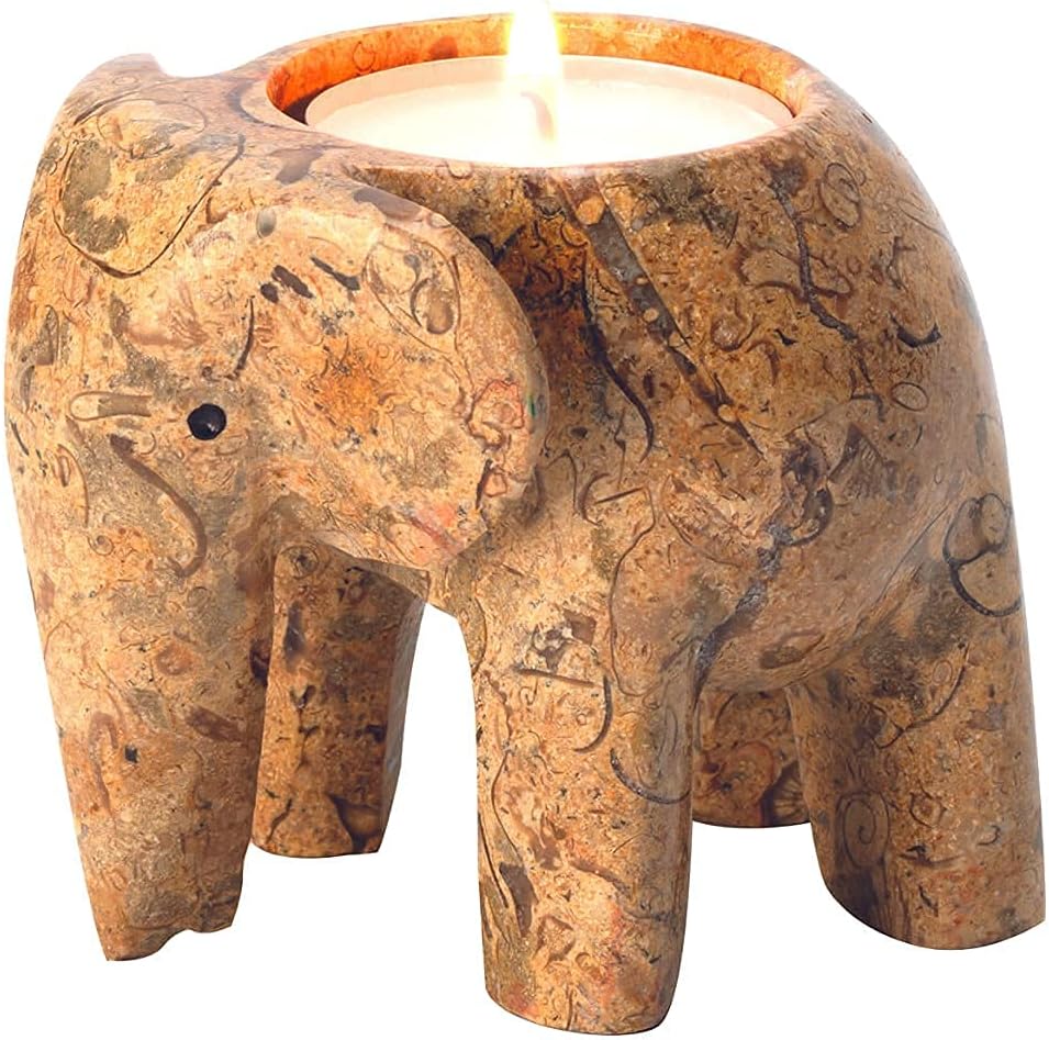 Himalayan Marble Elephant Tea light Holder - Fossilstone