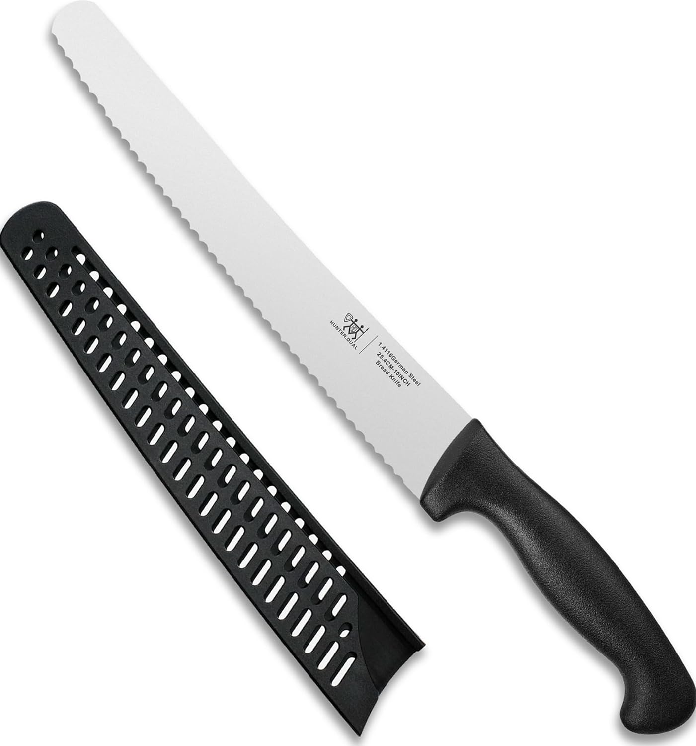 Bread Knife, 10 inch Serrated Sourdough Slicer Cutter for Homemade Bread, 1.4116 German Steel, Ergonomic Anti-slip Handle (Black, 10 inch)