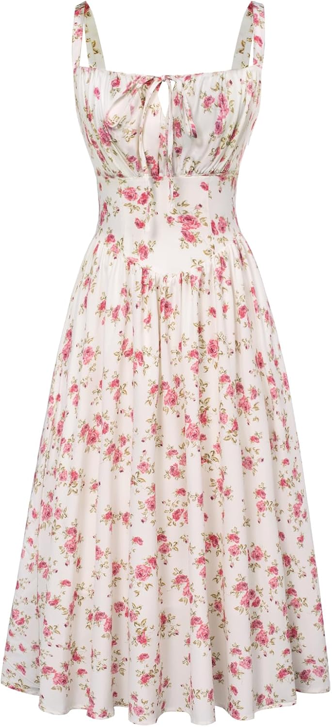 SCARLET DARKNESS Women Sun Dress Victorian Casual A-Line Sleeveless Spaghetti Strap Floral Dresses for Summer Beach