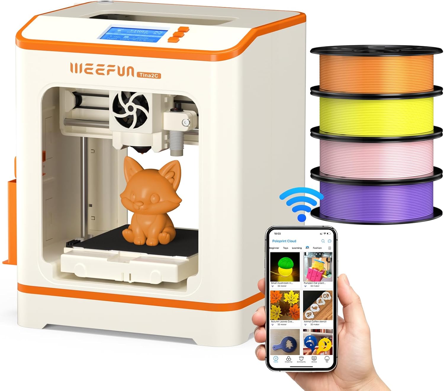 Weefun TINA2C 3D Printer Friendly for Beginners & Kids with Filament Kit
