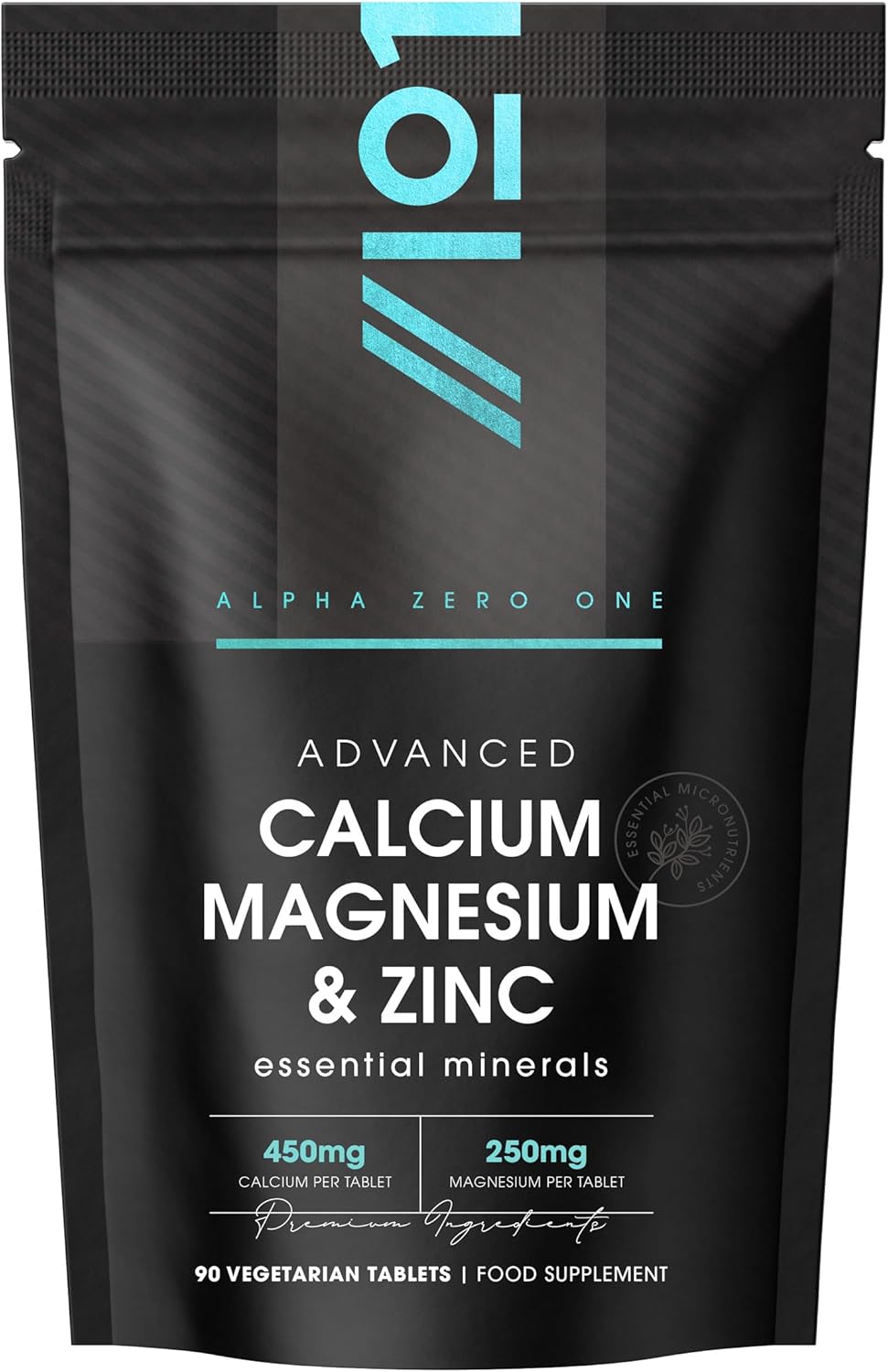 Calcium Magnesium Zinc & Vitamin D3 Tablets - 90 Vegetarian Capsules (3 Months Supply) - Resealable and Recyclable Pouch - Resealable and Recyclable Pouch by Alpha01
