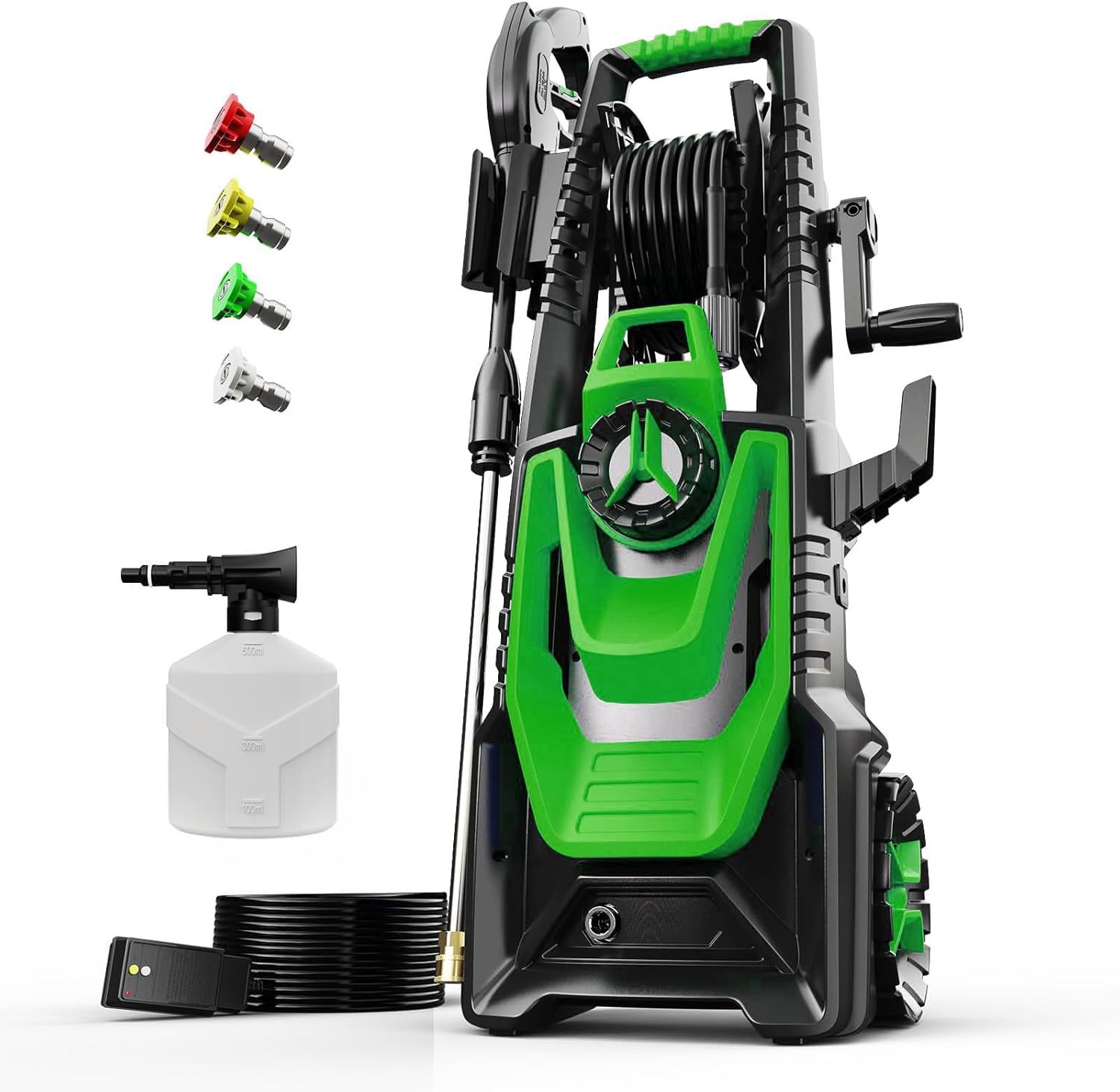 Electric Pressure Washer, 5000PSI 3.2GPM Power Washer with Hose Reel, Foam Cannon, Car Washing Machine with 20FT Hose, 35FT Cord, High Pressure Washer for Deck, Driveway, Patio (Olive)