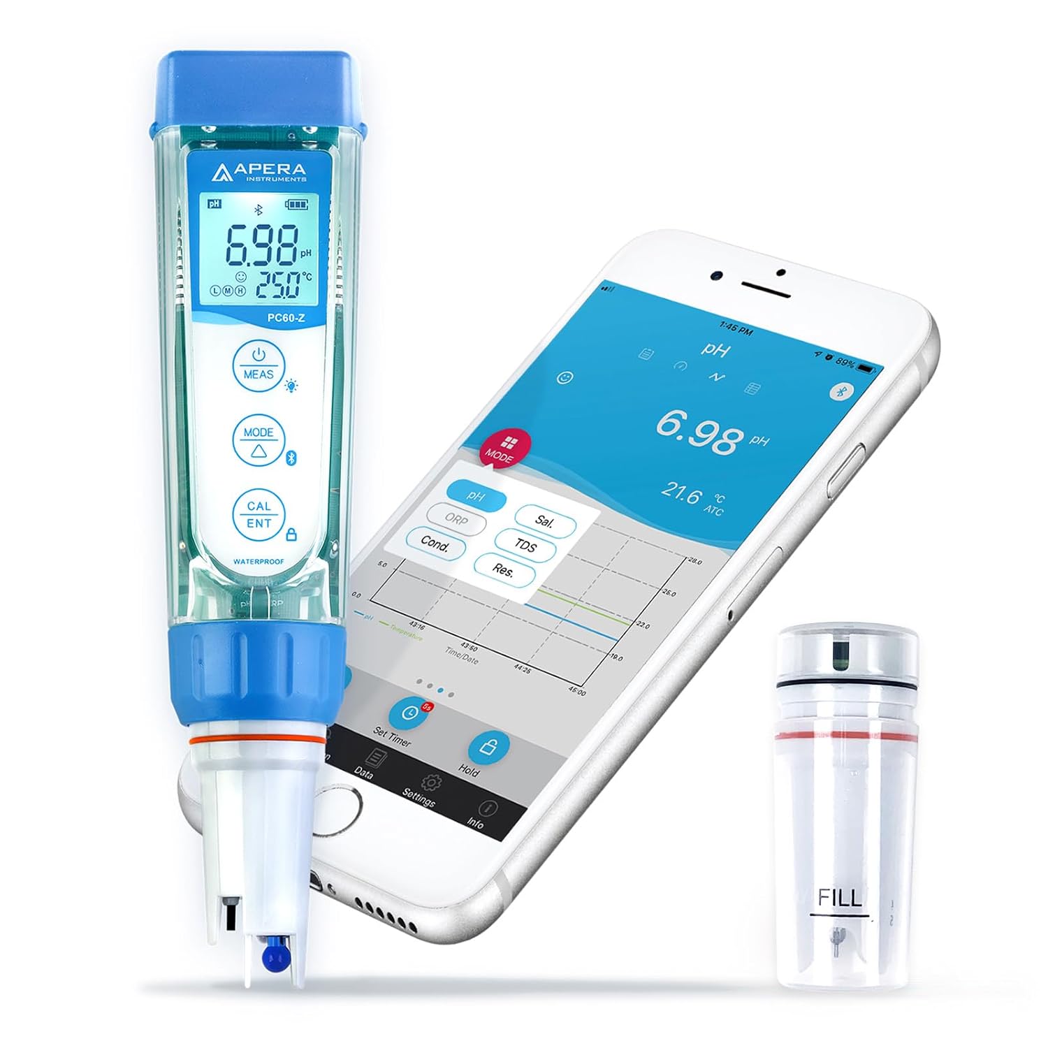 Apera Instruments PCO60-Z Bluetooth pH/Conductivity/ORP/Redox/TDS/Salinity/Resistivity Smart Multi-Parameter Meter Tester Kit Powered by ZenTest Mobile App with Cloud-Based Datalogger