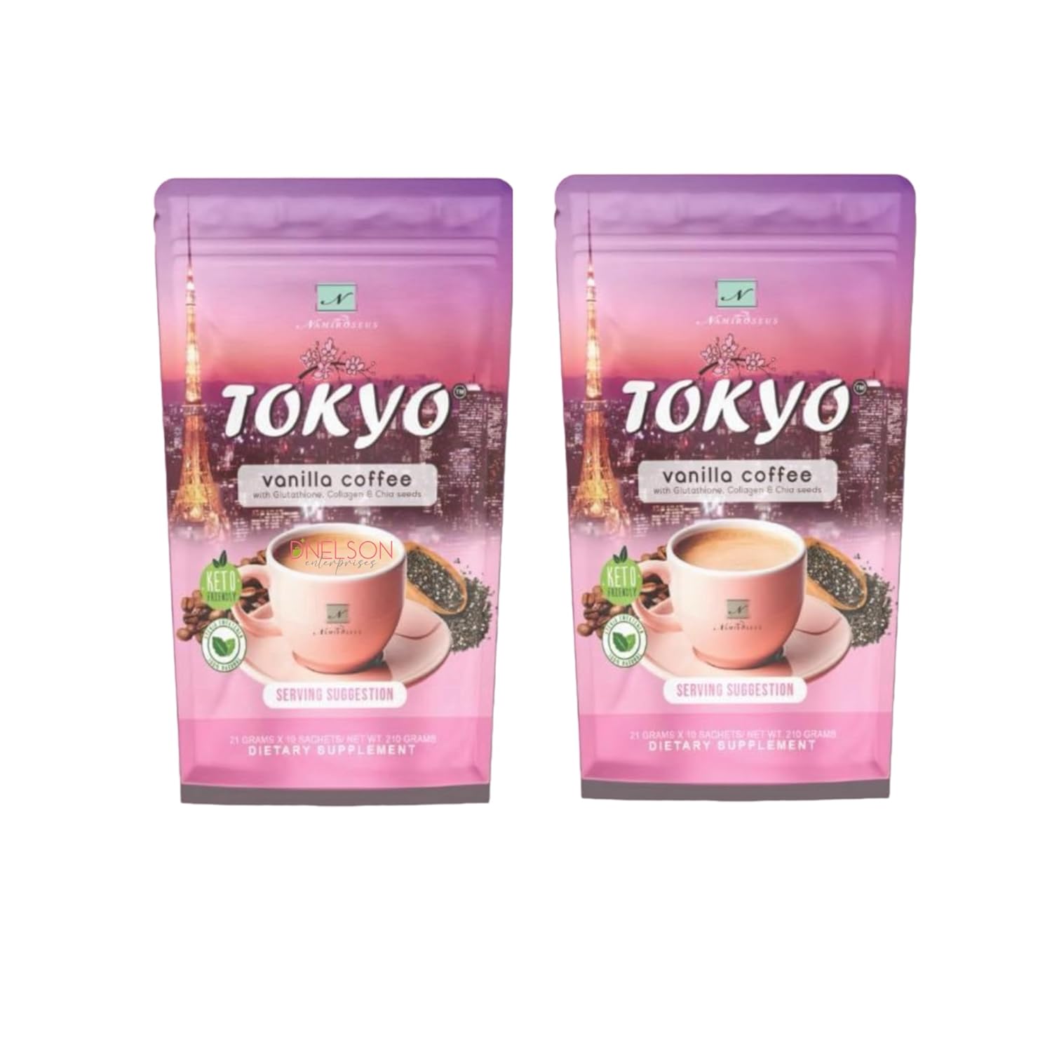 20 Sachets Nami-roseus Tokyo Vanilla Coffee Mix with Glutathione, Collagen & Chia Seeds