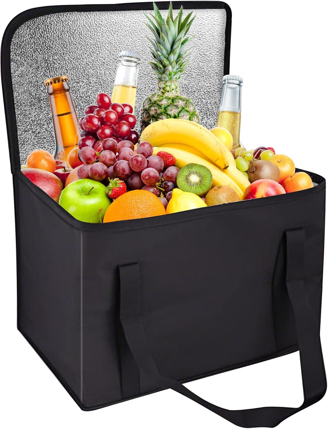35L Insulated Cooler Bag, Large Thermal Food Delivery Bag for Hot & Cold, Foldable Cool Box with Zipper Closure, for Camping, BBQ, Picnic, Shopping, Beach & Outdoor Travel