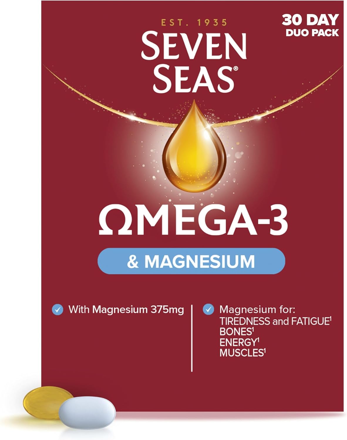 Seven Seas Omega-3 Fish Oil and Magnesium, Omega-3 plus Vitamin D For Whole Body Healthplus, Duo Pack: 30 Capsules plus 30 Tablets, 1 Month Supply