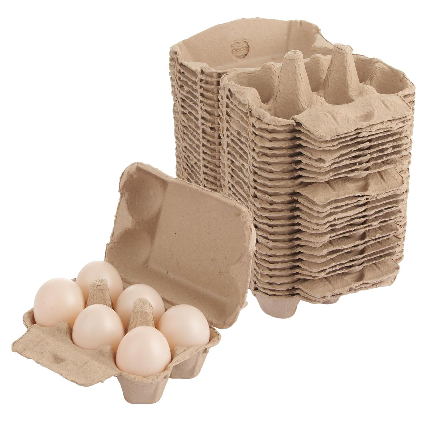 ZOFUN 50 Pcs Egg Boxes, 10 x 15 x 7 cm Egg Boxes Cardboard for 6 Eggs, Recyclable & Biodegradable Cardboard Egg Cartons, Egg Carrier 6 for Daily Eggs Storage, Takeaway