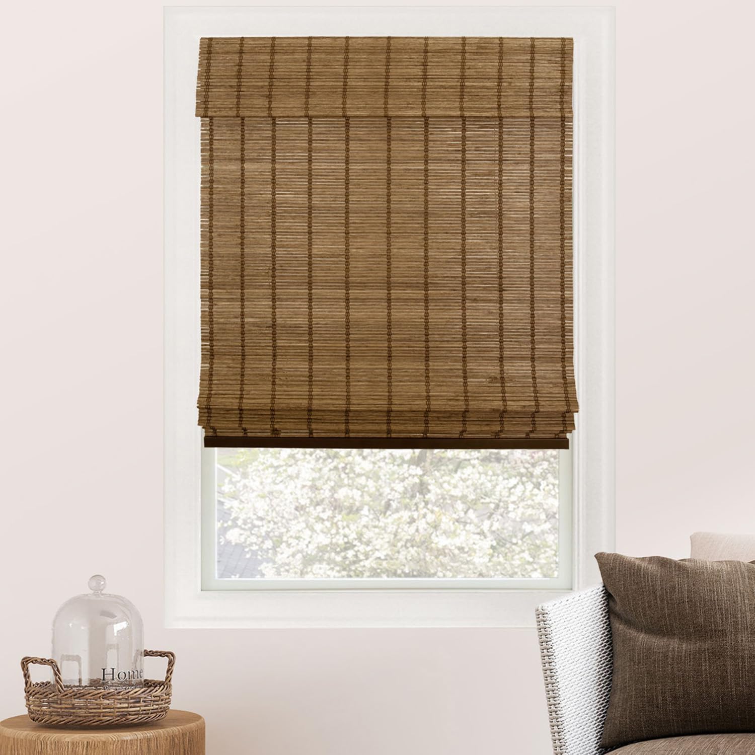 CHICOLOGY Bamboo Roman Shades - Designer Eco-Friendly Light Filtering Window Blinds, Ideal for Home & Patio, Premium Quality, Elk Brown, 34"W X 64"H