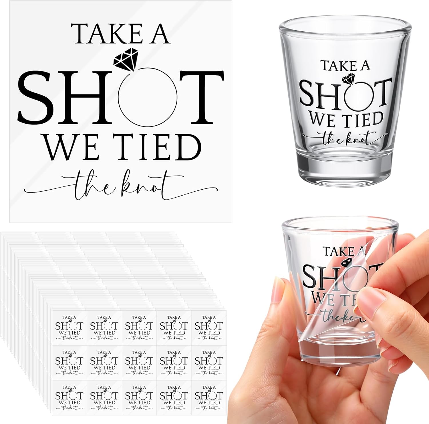 Marspark 200 Pcs Take a Shot Wedding Stickers UV DTF Transfers Stickers Clear Waterproof Vinyl Bottle Labels for 1.5oz 2oz Shot Glasses Wedding Favors for Bachelorette Party Bridal Showers