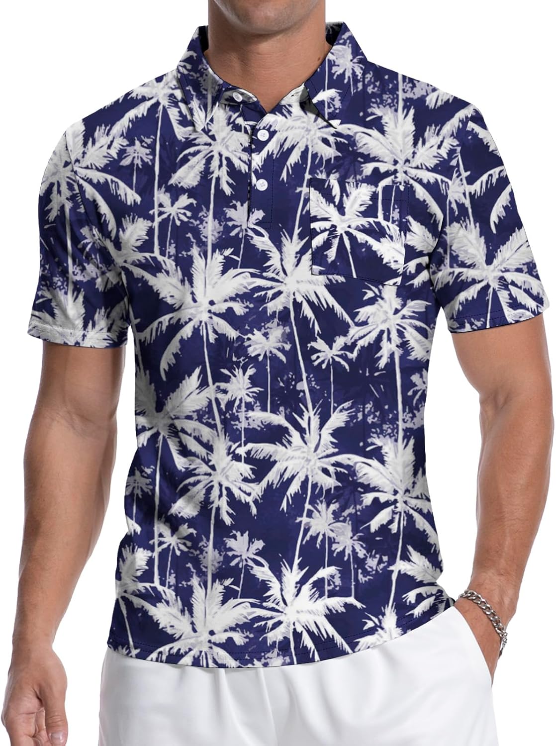 MLANM Mens Short Sleeve Polo Shirts Golf Printed Polo Shirt for Men Summer Casual Elastic T-Shirt Soft Tee Polo Tops for Beach Holidays Party