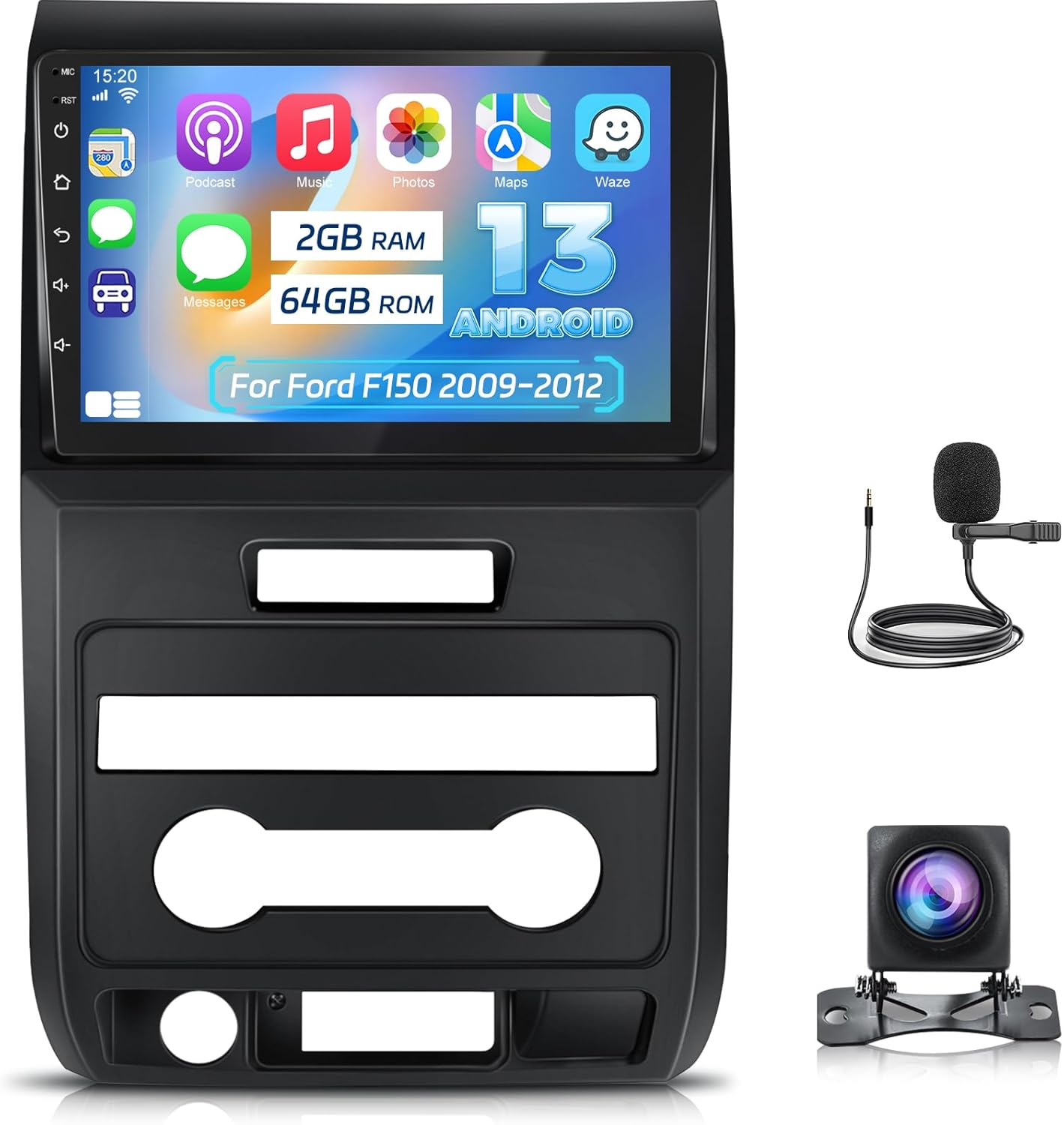 [2+64G] NHOPEEW Car Radio for Ford F150 F-150 F 150 2009-2012 - Wireless Carplay and Android Auto - 9 Inch Touchscreen Android Car Stereo with DSP/Multiple UI/GPS/WiFi/SWC + AHD Backup Camera