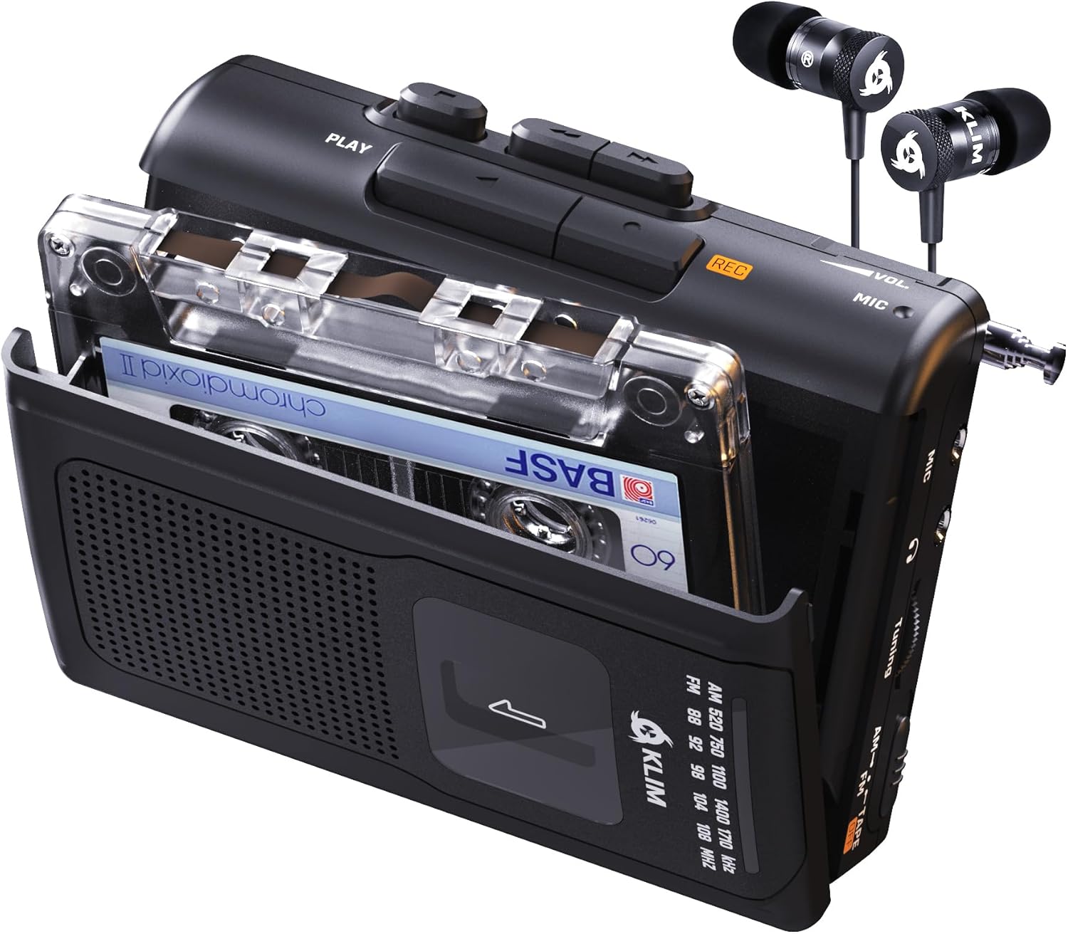 KLIM K8 Cassette Tape Player Portable + Cassette Recorder + New + AM/FM Walkman Cassette Player + Built-in Microphone & Speaker + Headphone Jack & Earphones