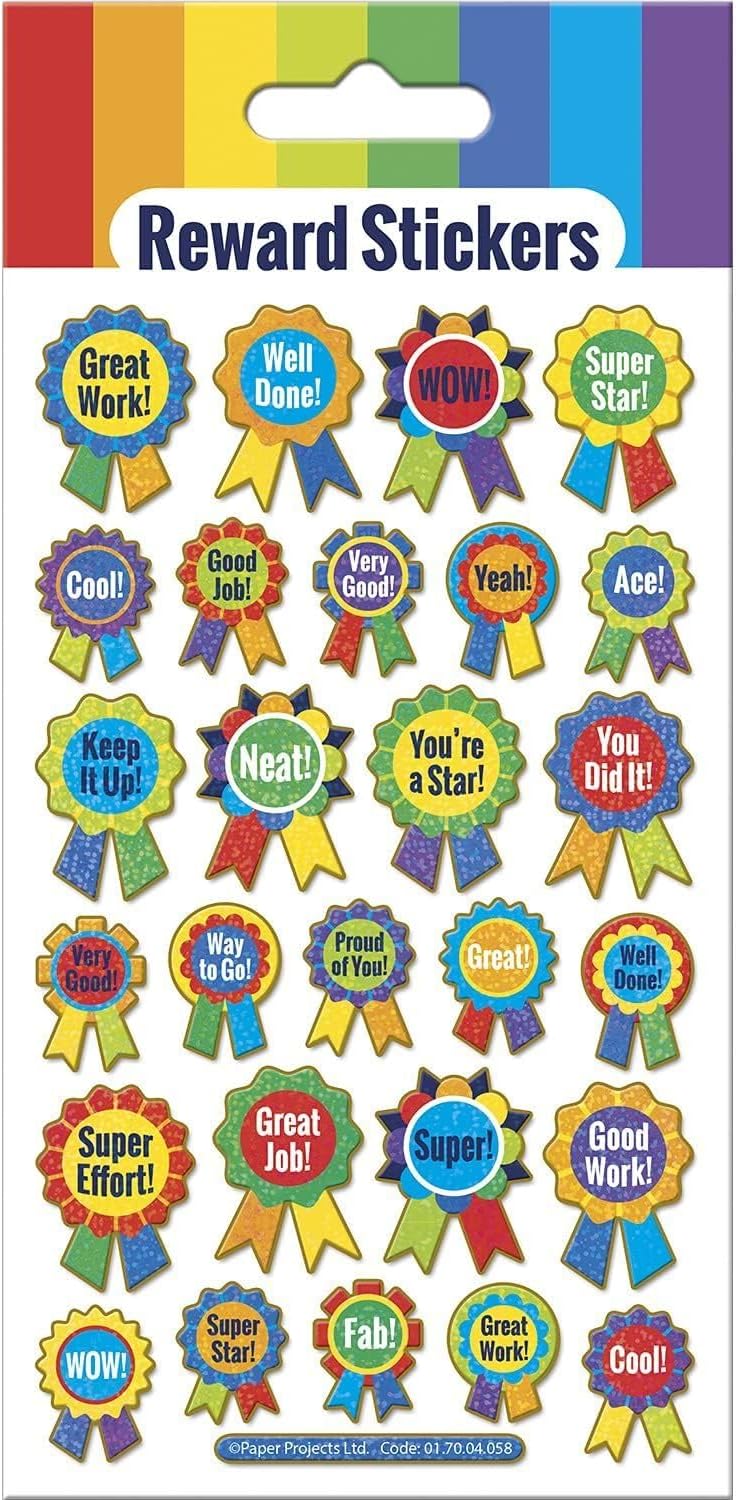 Paper Projects Reward Rosettes Sparkly Reusable Stickers | Perfect for Craft Activities for Children and Adults | Reusable on Non-Porous Surfaces,White,19.5cm x 9.5cm