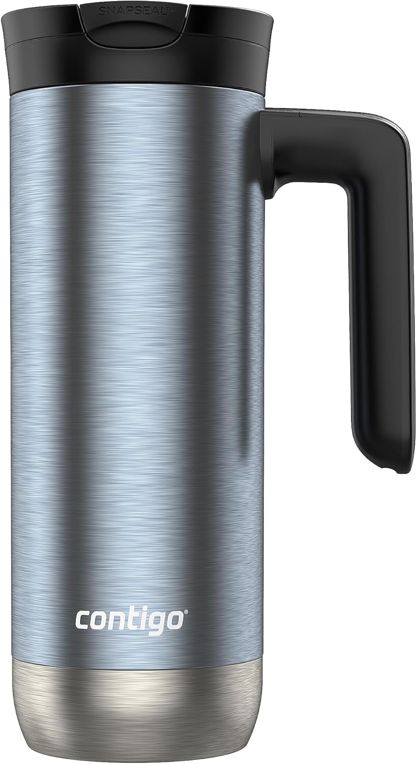 Contigo Superior 2.0 Stainless Steel Travel Mug with Handle Leak-Proof Lid Double-Wall Insulation for Hot & Cold Beverages 20oz Dark Ice Ideal for Commuting and Travel
