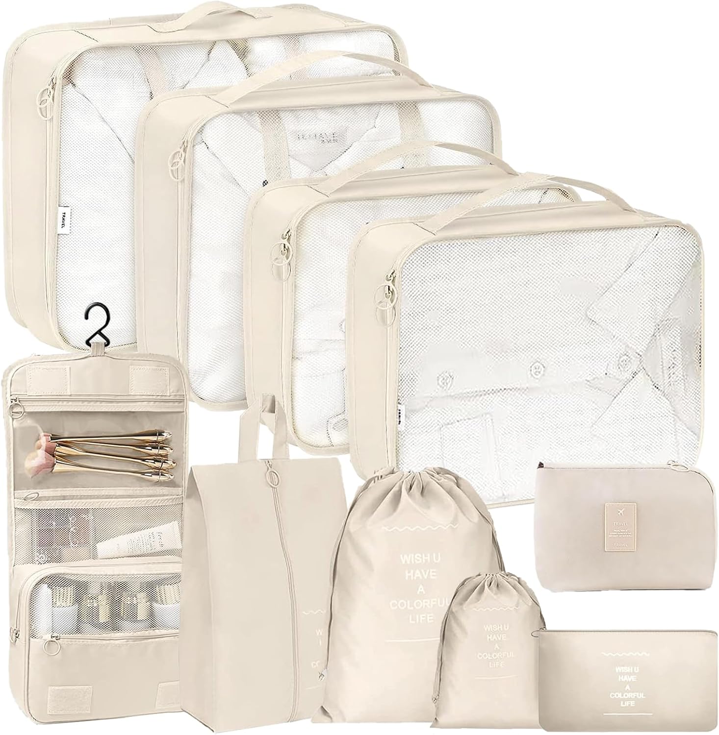 SINZUX Packing Cubes for Suitcase Travel Organiser Bags Storage, 10 PCS Travel Essentials Bag Clothes Shoes Toiletries Storage Bags, Packing Cubes for Suitcases Backpack Carry On Luggage