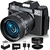 2024 Upgrade VJIANGER Digital Camera for Photography 4K 56MP Vlogging Camera for YouTube with WiFi, 180° Flip Screen, 16X Digital Zoom, 52mm Lens, 2 Batteries, 32GB Micro SD Card(Black)