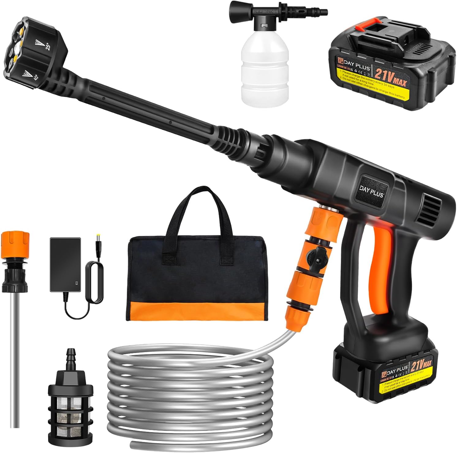 Cordless Pressure Washer Car Wash Machine, 21V 45 Bar/652 PSI Portable High Pressure Water Gun with 1.5Ah Battery, Car Wash Spray Gun with Foam Generator, Water Gun Spray Cleaner Car Washing Machine