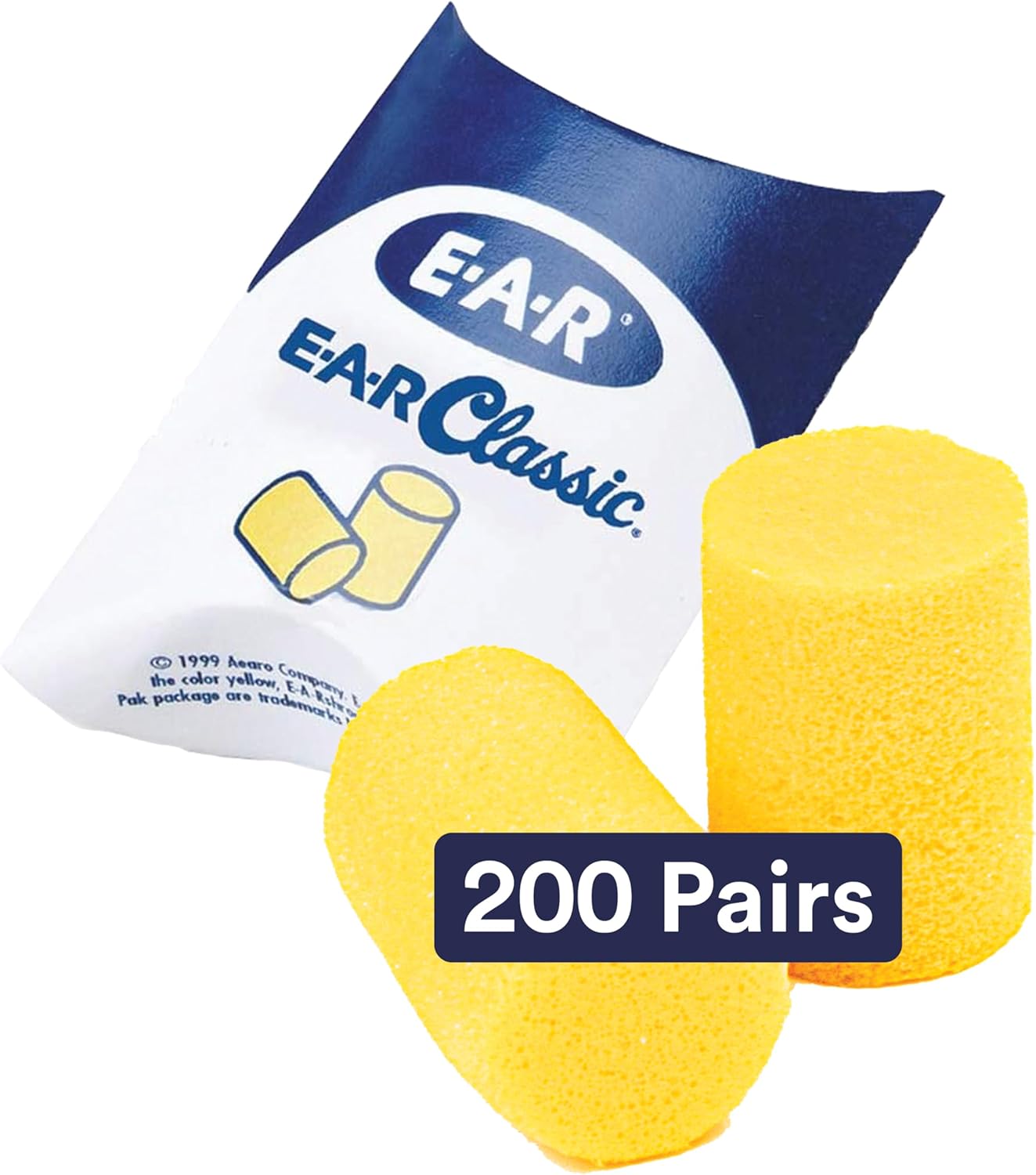 3M Ear Plugs, 200 Pairs/Box, E-A-R Classic 310-1001, Uncorded, Disposable, Foam, NRR 29, For Drilling, Grinding, Machining, Sawing, Sanding, Welding, 1 Pair/Pillow Pack