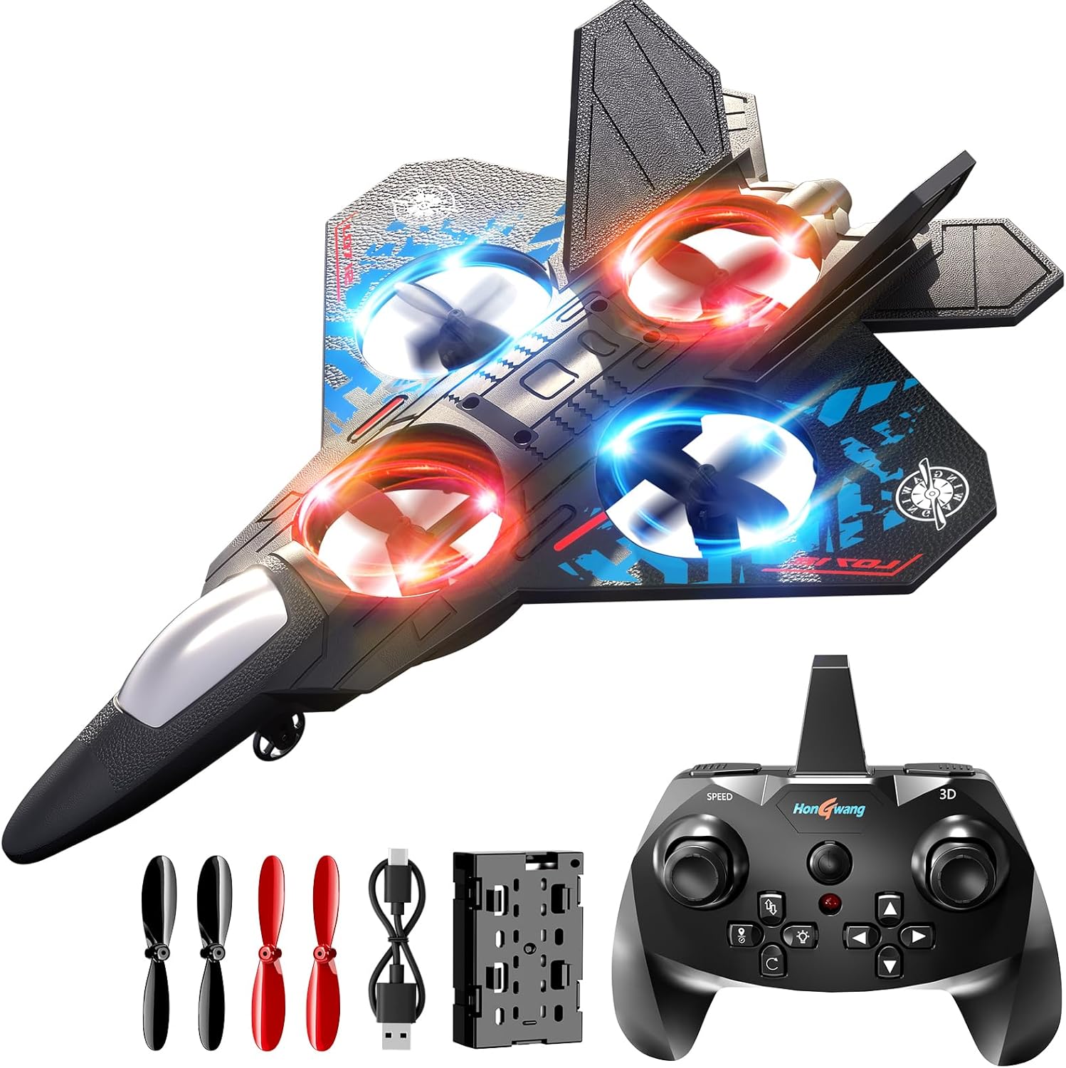 Foam Remote Control Airplanes Rc Planes for Kids 4-8, Remote Control Planes Fighter Jet with Light, 360° Flip Fighter Jet Toy, Gravity Sensing, Stunt Roll, Gifts for 6 7 8 10 12 Year Old Boys