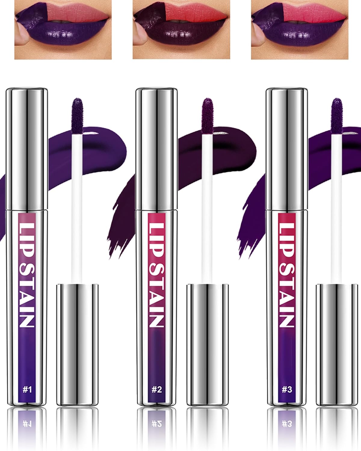 3Pcs Peel Off Lip Stain Tattoo Set, Long Lasting Lip Liner Stain Peel Off Matte Lip Gloss Nude Lipstick, Waterproof Smudge Proof High Pigmented Color Peel Off Lip Stain Tint Women Lip Makeup Gift