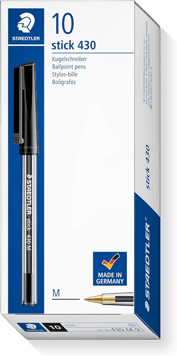 STAEDTLER Stick 430 M-9 Ballpoint Pen Medium - Black (Box of 10)
