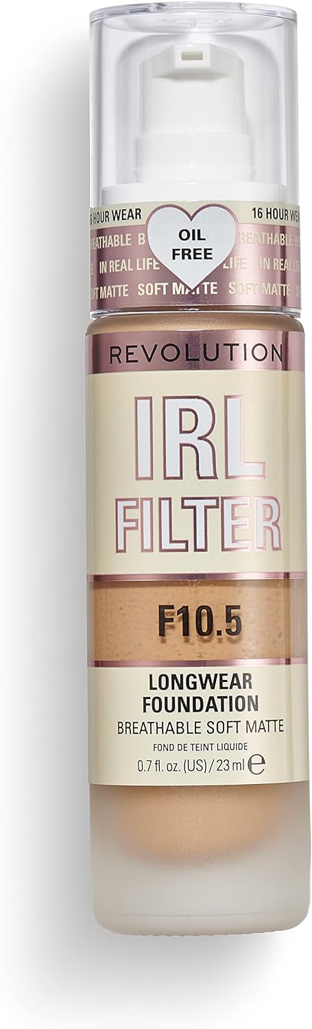 Revolution Beauty London IRL Filter, Longwear Foundation, Medium to Full Coverage, Matte Finish, 16 Hour Wear, F10.5, Skin tones, 23ml
